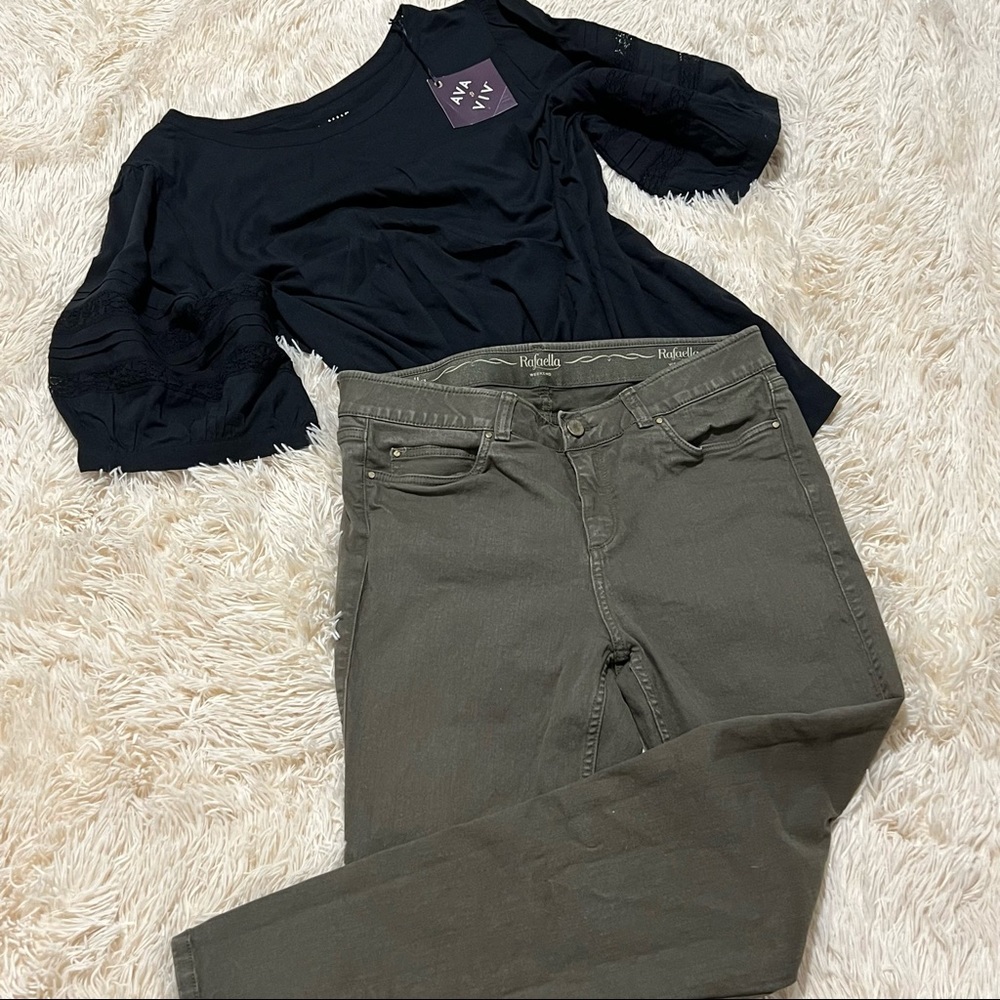 RAFAELLA Slimming mid rise olive green jeans Size 14
